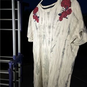 Hollister Tie-Dye Tee with Red Rose Design